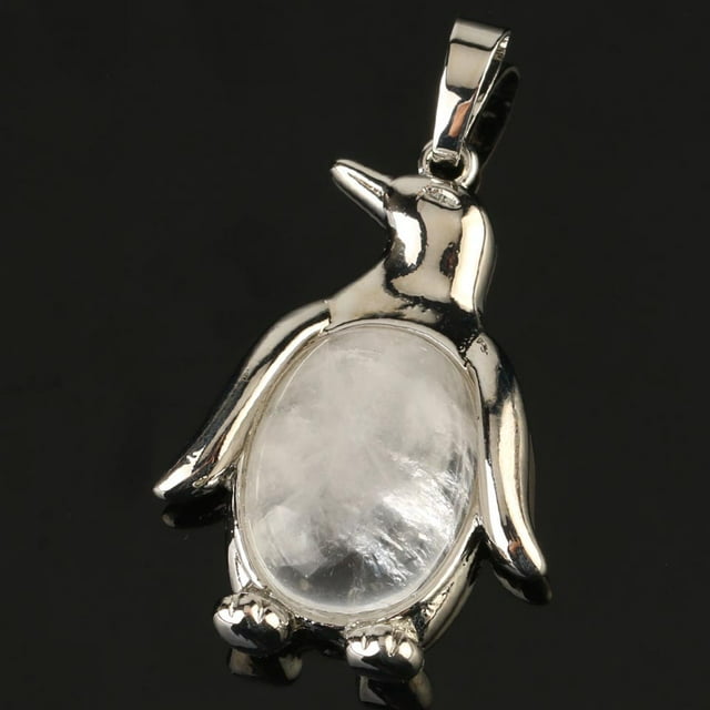 Collier Pendentif Pingouin Femme Pierre Naturelle Œil de Tigre Mignon Animal Homme