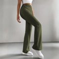 thumbnail image 6 of CIENVNSTG Women's Wide Leg Pants Ribbed Casual Flare Leg Pants Elastic High Waist Slim Fit Home Bell Bottom Pants for Daily Wear Outings Green M, 6 of 7