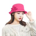 thumbnail image 4 of Vintage Felt Cloche Hat LSONABXA Imitation Wool Flowers Bucket Cloche Bowler Hat Flat Brim Inner Lining Winter Spring Autumn Wedding Tea Parties Daily Wear Black, 4 of 4