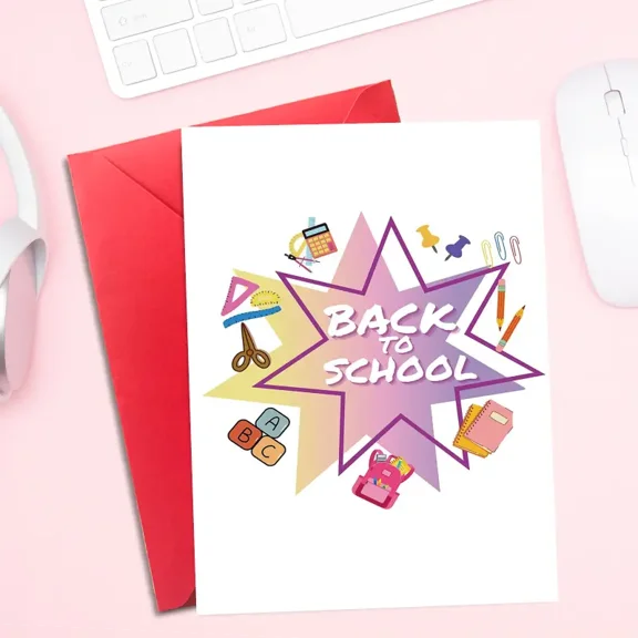 Back to School Greeting Card – Fun and Colorful School Supplies Design – Ideal for Students, Teachers, and Parents – Envelope Included – Perfect for School Year Kickoff