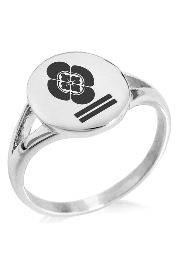 Stainless Steel Mikumo Samurai Crest Minimalist Oval Top Polished Statement Signet Ring