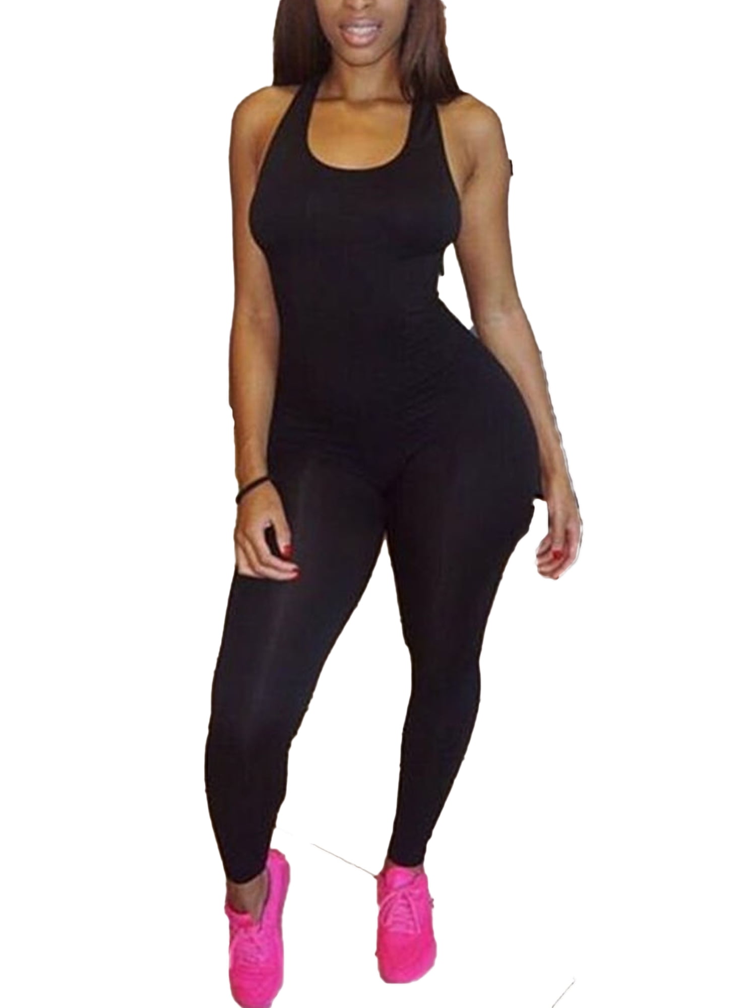 Womens Yoga Jumpsuit Fitness Anti-Cellulite Legging Pants Workout Gym Run Romper