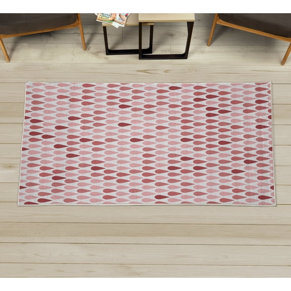 Nature Decorative Rug, Repeated Minimalist Rain Drops Splashes Tears of Earth Air Gravity Image Art, Quality Carpet for Bedroom Dorm and Living Room, 6 Sizes, Pale Ruby, by Ambesonne