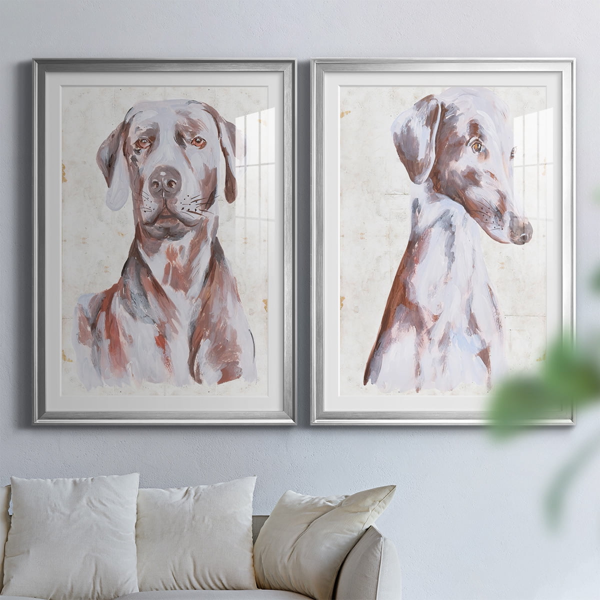 Wexford Home Sitting Dog I Premium Framed Print, 30.5" x 42.5" - Ready to Hang, Silver (Set of 2)