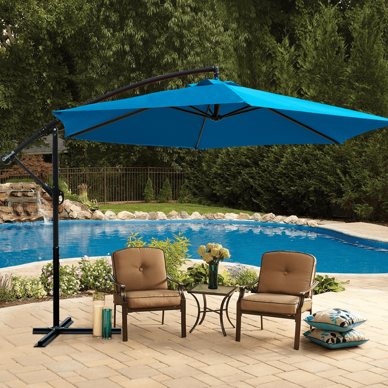 lowest price patio umbrella 10 FT Umbrella, 3 Tier Outdoor Table with 8 Sturdy Glass Fiber Ribs and Push Button Tilt, Outdoor Patio Umbrellas for Market Pool Garden Backyard, 1.5