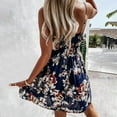 thumbnail image 4 of Fesfesfes Spring Sling Dress for Women Floral Print Boho Dress V Neck Sleeveless Beach Dress Knee Length Vacation Sun Dress, 4 of 8