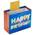 Hallmark 10" Large Horizontal Gift Bag with Handles ("Happy Birthday!") Blue Foil, Glitter
