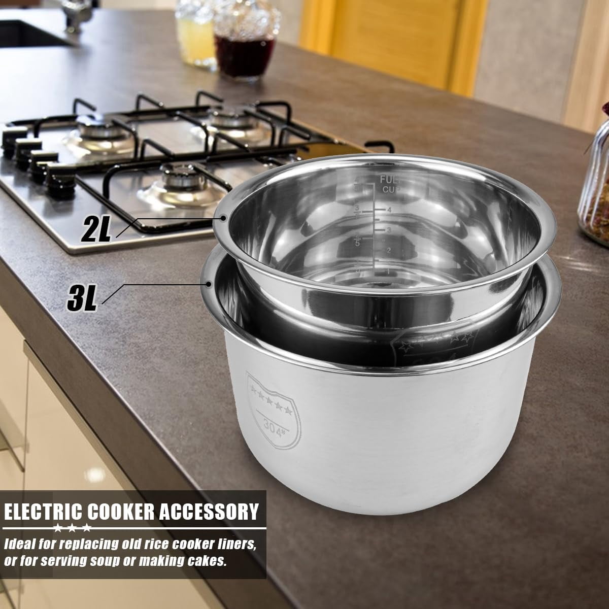 3L Stainless Steel Rice Cooker Inner Pot  Liner for Home Kitchen Multi-Functional Cooking Insert