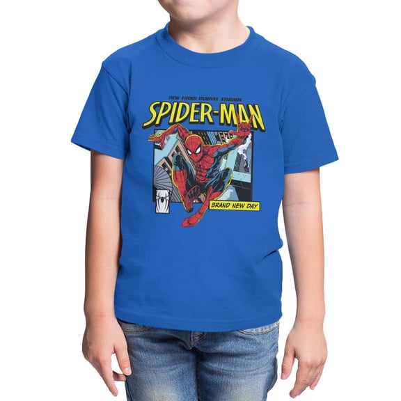 Marvel Spider-Man Brand New Day Youth Spidey New Comic Swing T-Shirt (Royal, XS-XL)