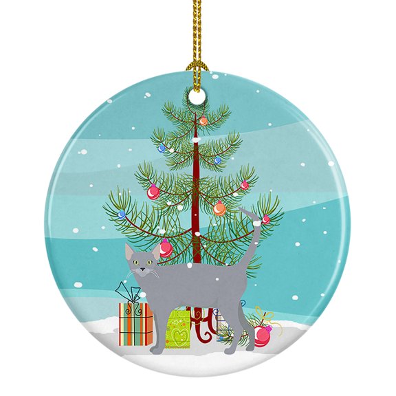 Russian Blue #1 Cat Merry Christmas Ceramic Ornament 2.8 in x 2.8 in
