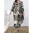 thumbnail image 2 of Women Print Long Sleeve Dress V-neck Long Sleeve High Waist Single Breasted Long Skirt New Holiday Loose Casual Women's Clothes, 2 of 6