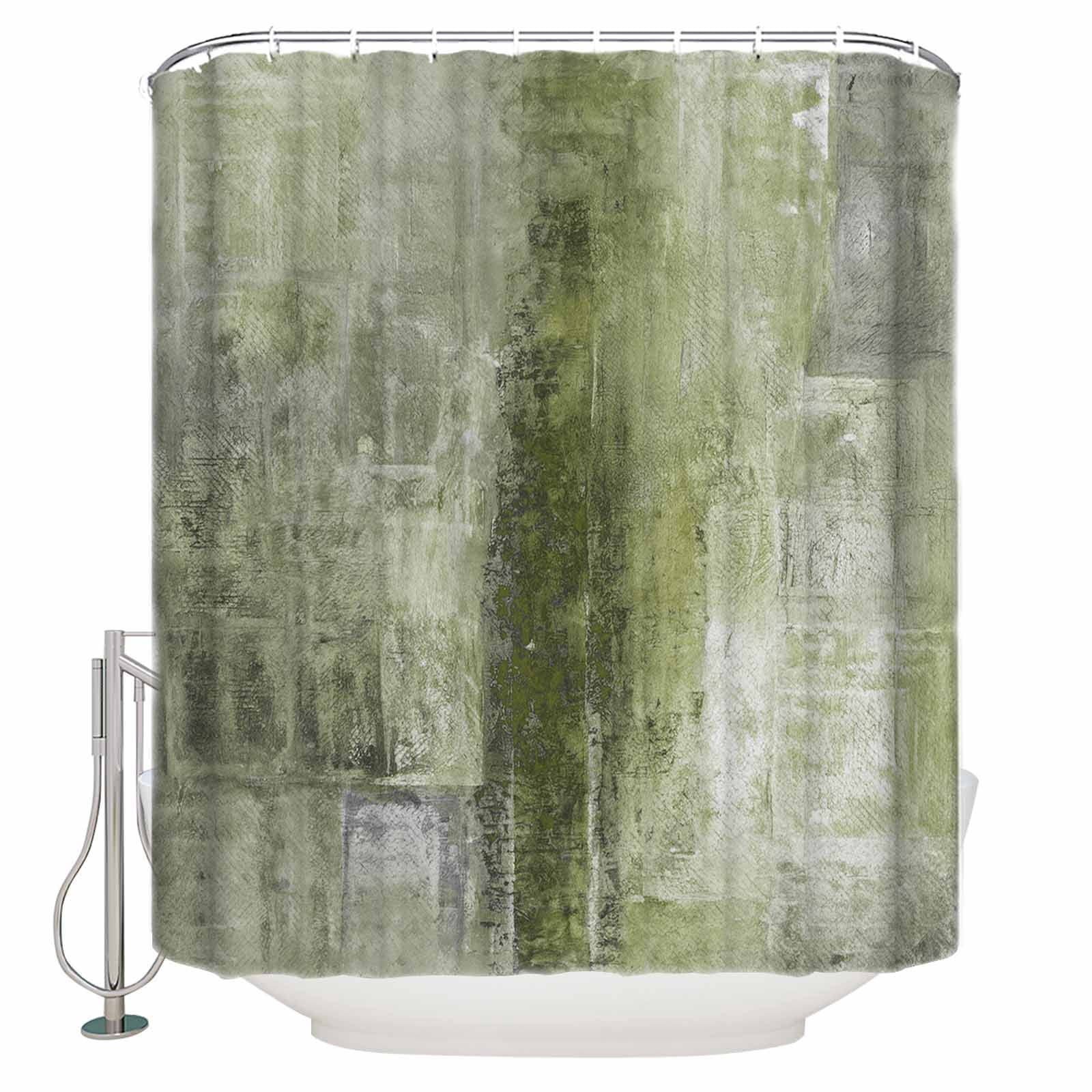 Sage Green Oil Painting Bathroom Curtain 84 Inch Shower Curtain with Hooks, Modern Abstract Graffiti Street Art Waterproof Polyester Bath Curtain Washable Bathtub Curtain 72''x 84''