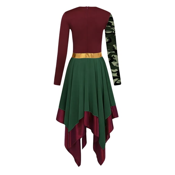 iixpin Women Liturgical Praise Dance Dresses Long Sleeve Printed Church Worship Dancewear For Themed Party Burgundy M