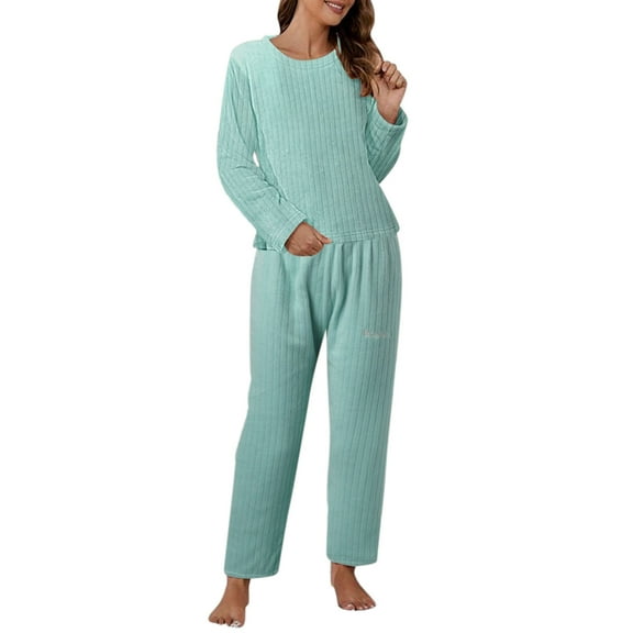 XIAONU Women's Casual Pajama Set Cotton Long-Sleeve Top & Pants Sleepwear Fall Winter Soft Warm Homewear