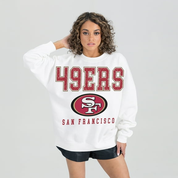 Women's Gameday Couture White San Francisco 49ers Sunday Drives Oversized Crewneck Pullover Sweatshirt
