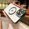 thumbnail image 4 of Compatible with iPhone 13 Pro Max Magnetic Case, Luxury Plating Clear Phone Case, Compatible with MagSafe for Women Girls with Camera Protector Soft TPU Shockproof Back Cover - Green, 4 of 9