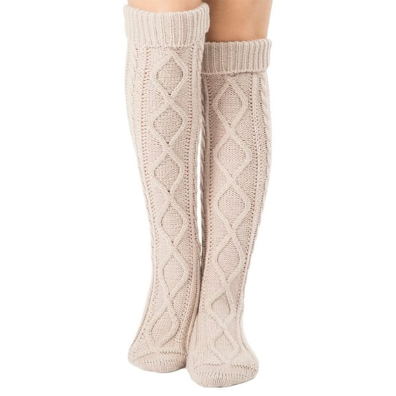 NOKIO Women's Thigh High Socks Over the Knee Cable Knit Boot Socks, Long Warm Fashion Leg Warmers Winter Non Slip Slipper Socks Winter Warm Cozy Soft Thick Fluffy Socks