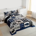 thumbnail image 3 of Homewish Rustic Lodge Cabin Full Size Comforter Sets, Deer Wolf Bear Animal Bedding Comforter Set, Blue Checkered Buffalo Reversible Bedding Sets, Breathable Home Decor, 3pcs, 3 of 8