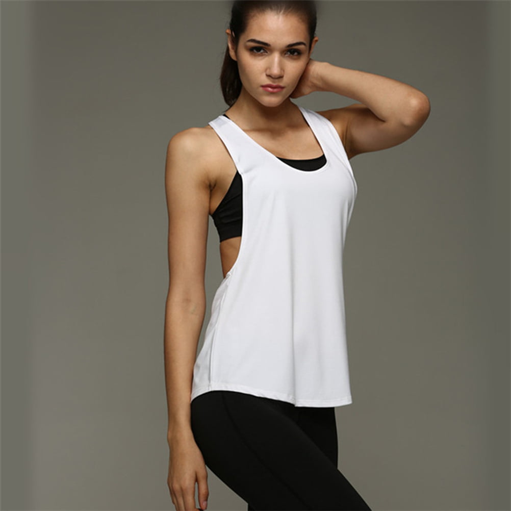 Pixnor Women Loose Low V Neck Racerback Sport Tank Top Running Fitness Exercise Jogging Gym