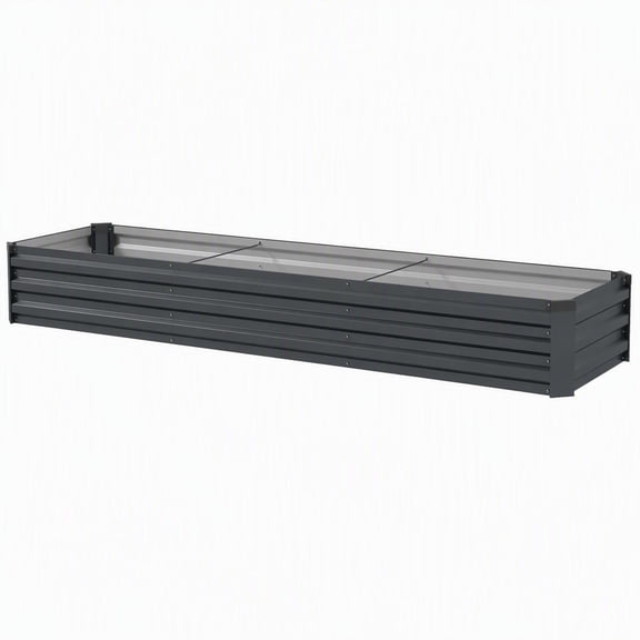 Galvanized Steel Raised Garden Bed 8x2 Feet Dark Gray Open Bottom Planter for Vegetables Flowers Herbs with Safety