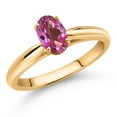 thumbnail image 2 of Gem Stone King 10K Yellow Gold Pink Mystic Topaz Solitaire Engagement Ring for Women (0.80 Cttw, Oval 7X5MM, Gemstone Birthstone, Size 7), 2 of 4