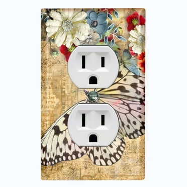 Metal Light Switch Plate Cover Floral Nature Butterfly Newspaper Damask BUT038