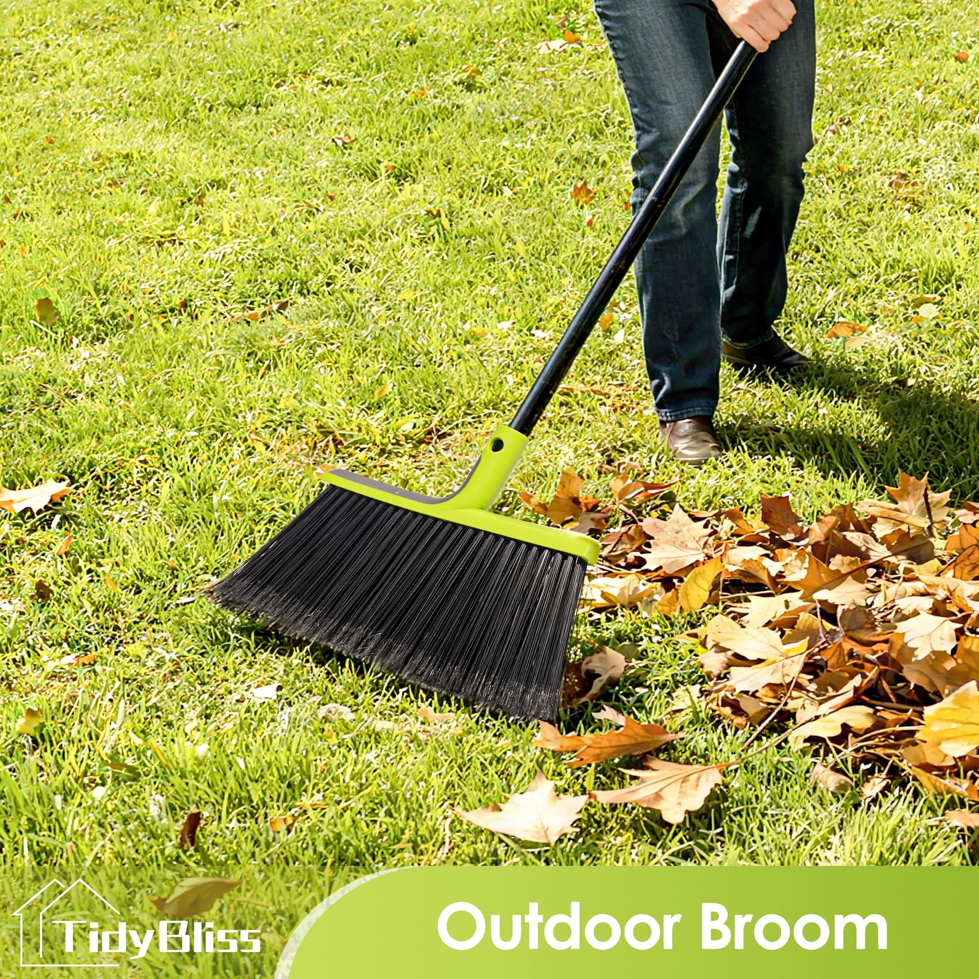 TidyBliss 4 Packs Outdoor Broom Heavy Duty, 56 inches Tall Angle Brush (Green)