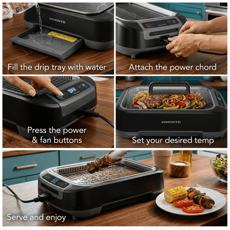 Ovente Smokeless Indoor Grill, SGR85B, 1500W Electric Korean BBQ