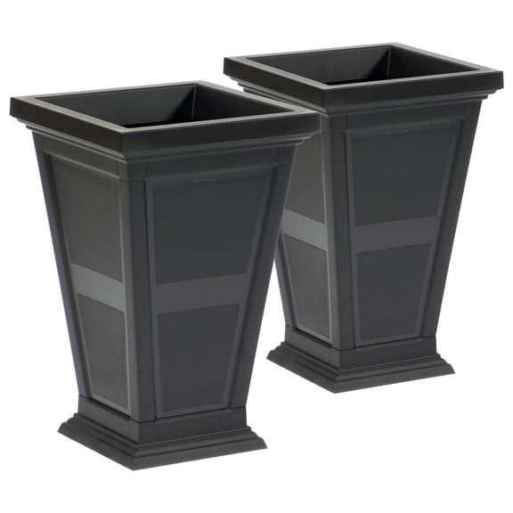FCMP Outdoor Modemmo Self-Watering Planter, Chelsea Pattern, Black, Set of 2