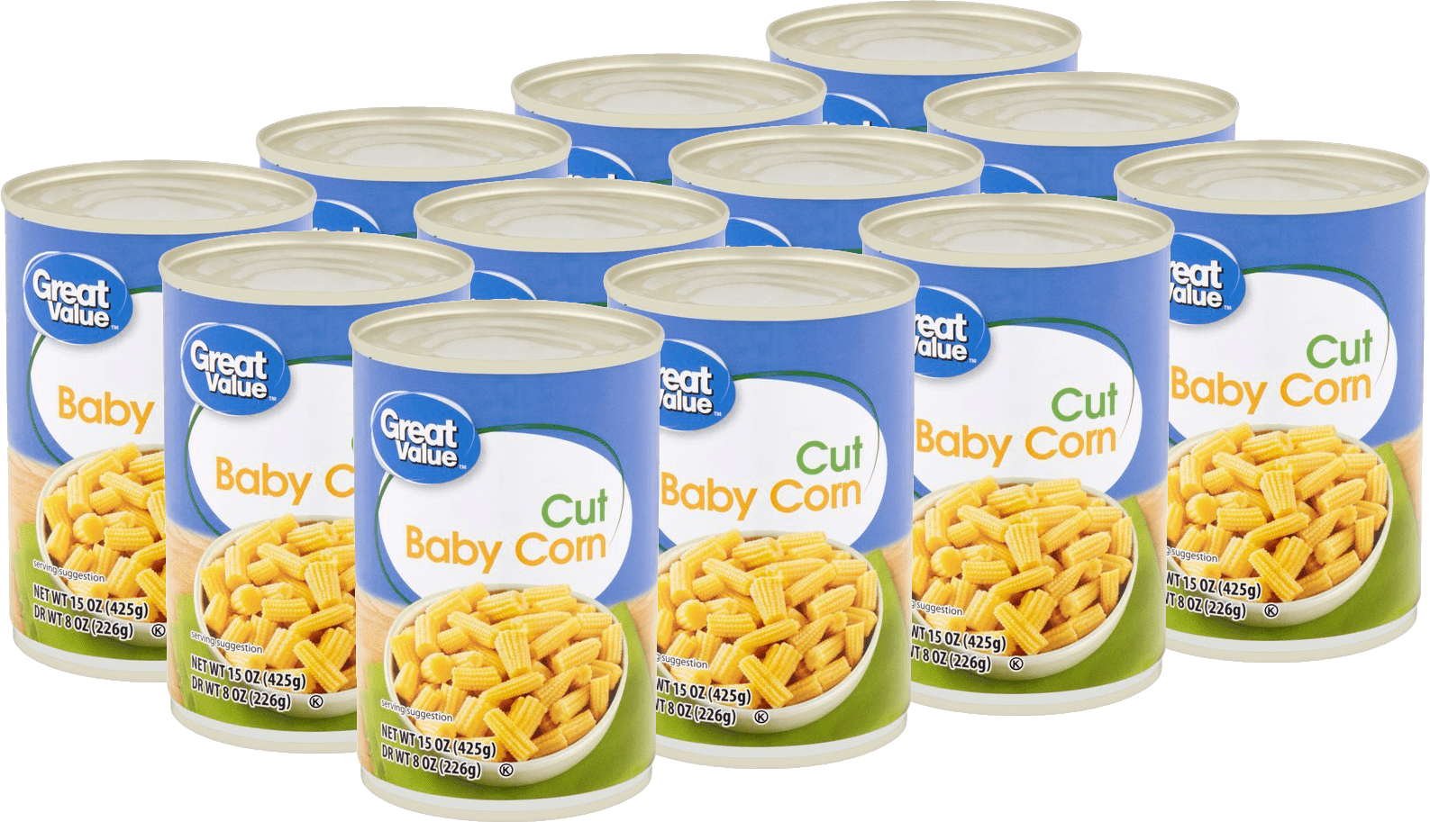 Great Value Cut Baby Corn, 15 oz (12 Cans)