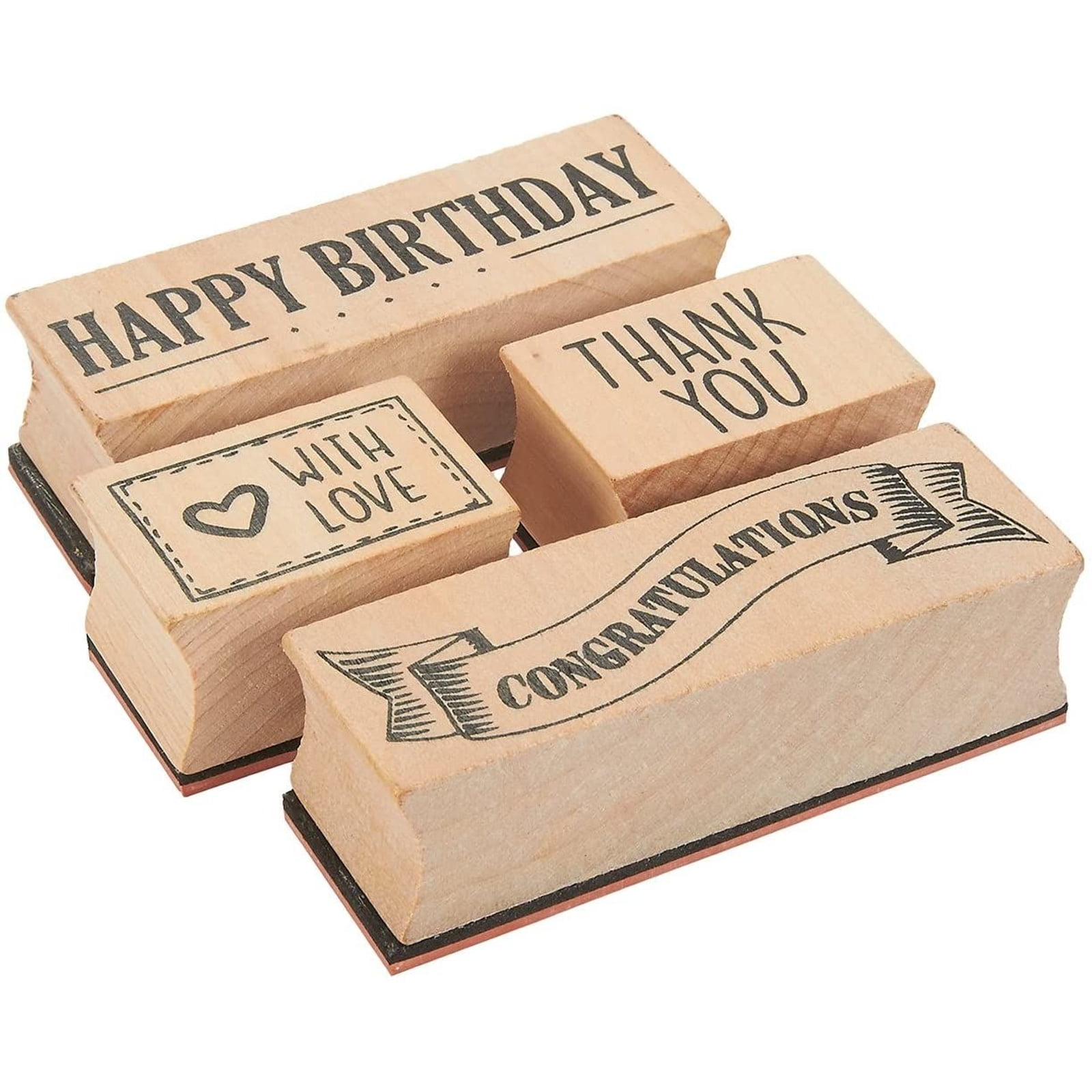 Stampin Up  Wooden Mount Rubber Stamp 4 stamps Happy Birthday flower floral
