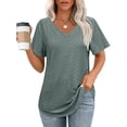 thumbnail image 2 of OSOLU Solid Color Women T-Shirt Tee Tops V-Neck Short Sleeve Casual Tops Loose Fit Basic Tees With Curved Hem Fashionable Dailywear, 2 of 5