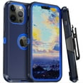 thumbnail image 3 of Xhy iPhone 13 Mini Case + Screen Protectors + Belt Clip Holster, Heavy Duty Hard Shockproof Armor Protector Case (Dark Blue+Blue), 3 of 7