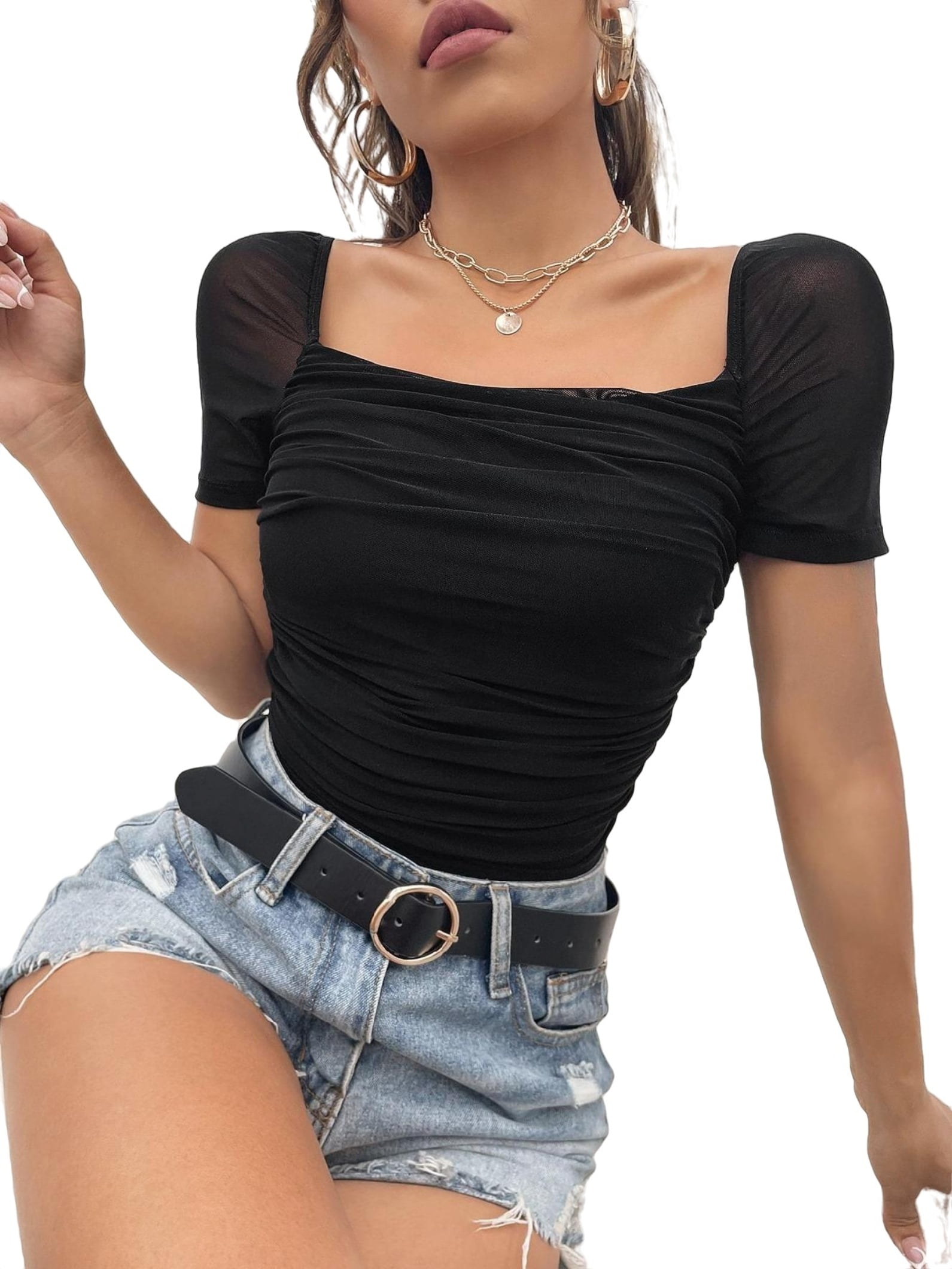plain black mesh top