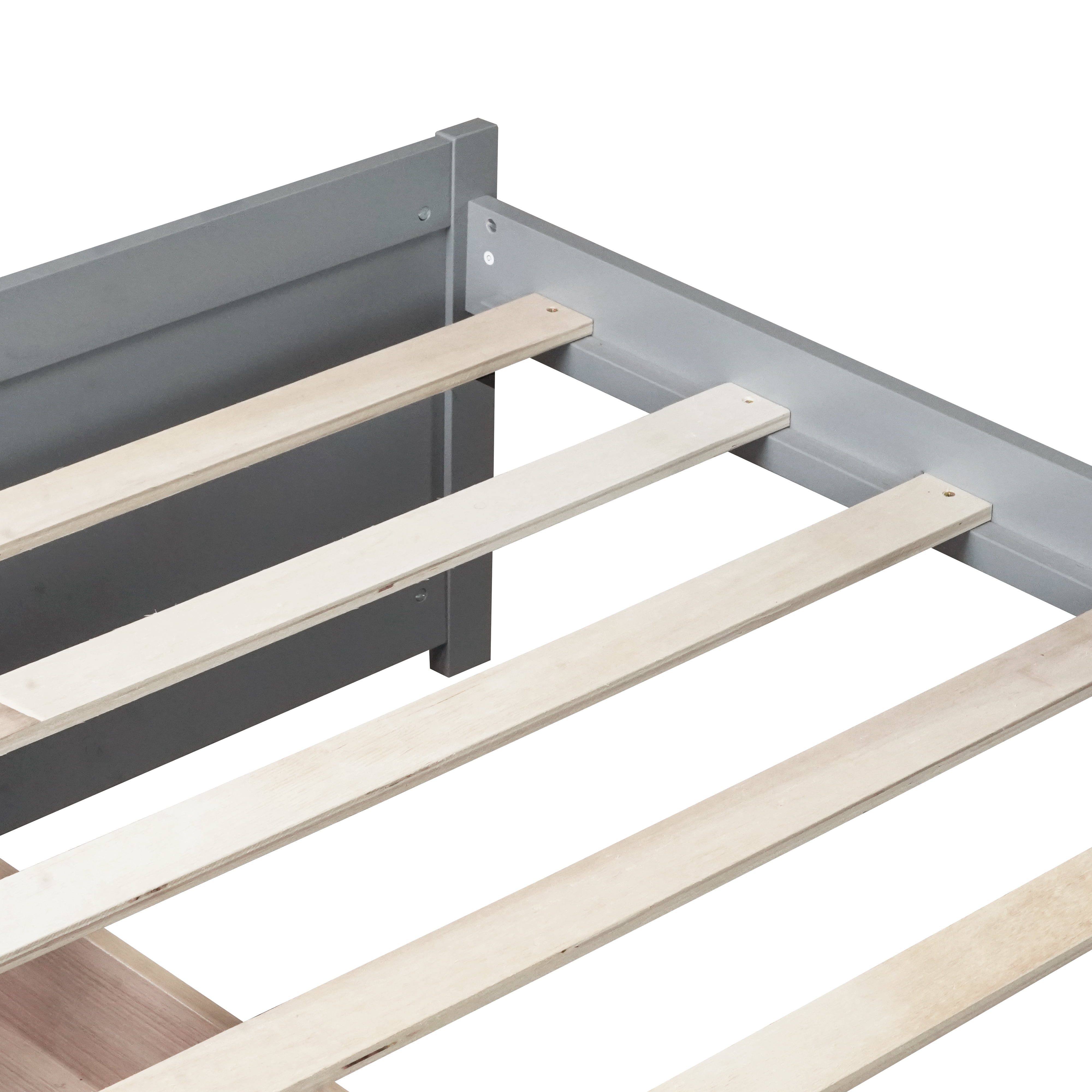 Miniyam Wood Twin Bed with 2 Storage Drawers for Kids, Soft Gray