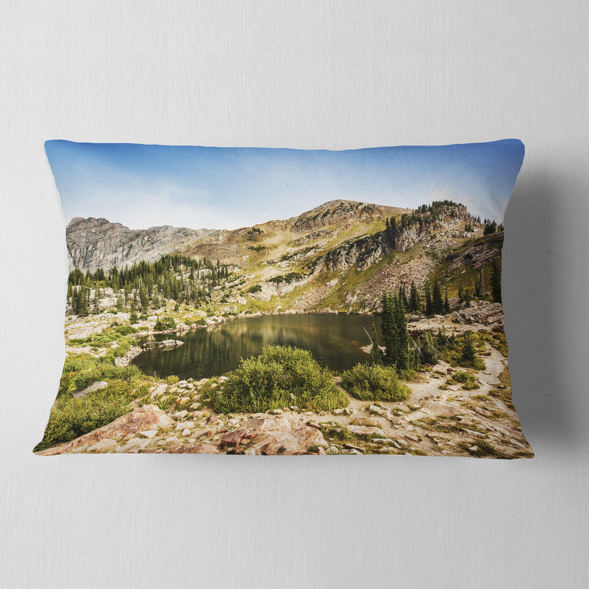 Designart Secret Lake at Albion Basin - Landscape Photography Throw Pillow - 12x20
