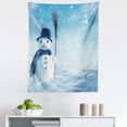 thumbnail image 1 of Snowman Tapestry, Snow Covered Wintry Landscape with Happy Snowman Cold Outdoors, Fabric Wall Hanging Decor for Bedroom Living Room Dorm, 5 Sizes, Pale Blue Dark Blue, by Ambesonne, 1 of 1