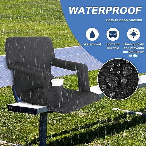 HomGarden Portable Reclining Stadium Seat for Bleachers, Stadium Chair with Padded Back Support Armrests and Cushion Wide for Sport Events, 6 Recline Positions