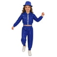 thumbnail image 5 of iiniim Girls Boys Sequin Jazz Hip Hop Dance Performance Hooded Jacket Top with Pants and Hat Outfits Blue 4-5, 5 of 7