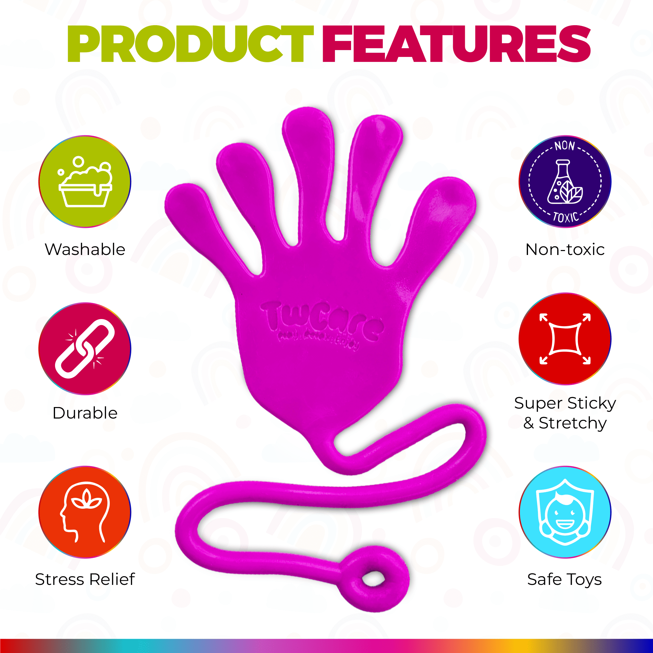 Giant Jumbo Original Sticky Hands (12 Pack Assorted) Mega Large Fun Stretchy Silly String Toy for Kid Adult,Stress Anxiety ADHD Relief,Party Favors,Birthday Gift,Goodie Bag Stuffers,Classroom Prizes