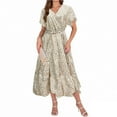 thumbnail image 1 of WILLBEST Vestidos de Mujer 2025 Nuevo Vestido Largo con Estampado de Encaje, Manga Corta, Cuello En V y Abertura con Lazo Extra Grande, 1 of 4