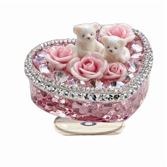 romoty Valentine's Day Heart Bear Tabletop Decor 7.8" x 7.4" 2D Flat Acrylic Rotating Ornament Pink Rose Art Figurine for Office Desk Home Interior and Anniversary Gift