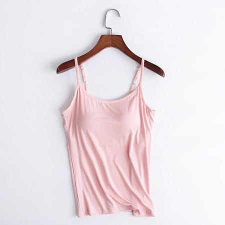 Female Spaghetti Strap Tank Top with Built in Bra Crop Womens Tank Tops Dressy Casual Printed Chest Cushion Suspender Tank Top Without Steel Ring Cup Outer Wear Underwear Yoga Sports T Shirt Xxxxl