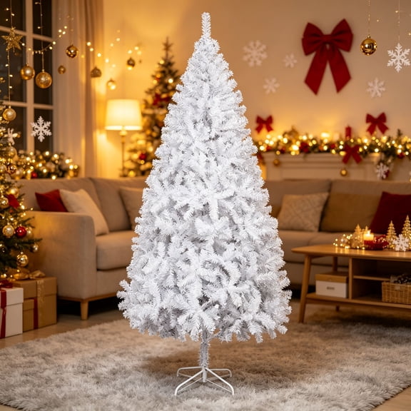 EDOEMSE 5 FT White Artificial Christmas Tree with 480 Hinged Branch Tips & Metal Stand, Unlit Pine for Indoor Outdoor Holiday Decor