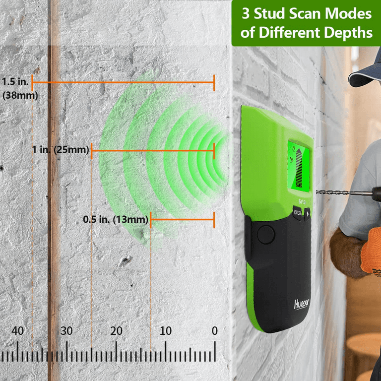 Huepar Stud Finder Wall Scanner, 5 in 1 Electronic Sensor Wall Scanner for The Center and Edge of Wood AC Wire Metal Studs Detection SF01, Green