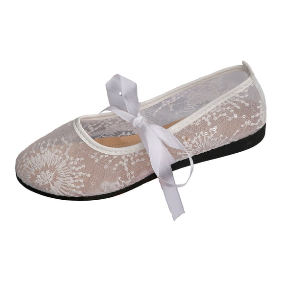 HXWCHs Breathable Lace Flat Shoes for Women Soft Sole On Comfortable Casual Loafers Lightweight Walking Footwear 8.5 White