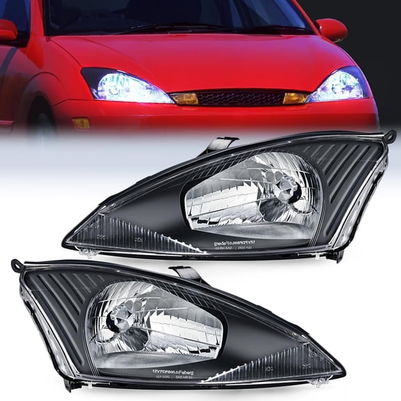 Nilight Headlight Assembly Compatible with 2000 2001 2002 2003 2004 Ford Focus Headlamps Replacement Black Housing Clear Reflector Upgraded Clear Lens Driver and Passenger Side, 2 Years Warranty