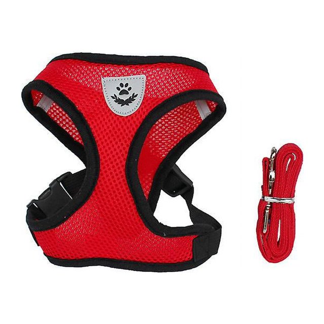 Arnés ajustable tipo chaleco para perros y gatos, correa para pasear cachorros y perros, collar de malla de poliéster para perros pequeños y medianos, gatos y mascotas (rojo)
