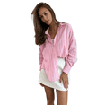 thumbnail image 1 of Camisas de Mujer con Botones, Blusas Clásicas A Rayas de Larga con Cuello y Bolsillo para Oficina Rosa L, 1 of 7