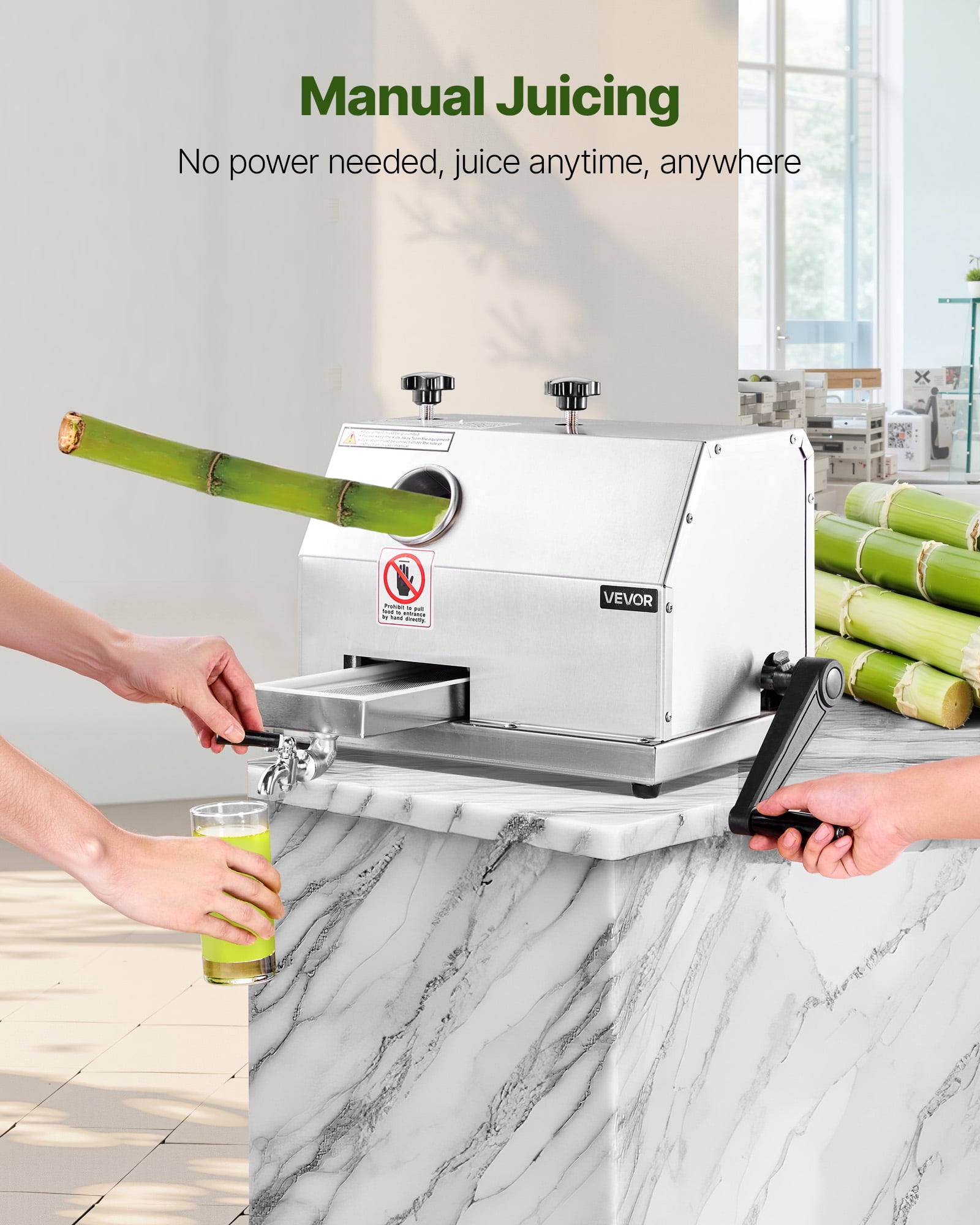 VEVOR Commercial Sugar Cane Juicer,110LBS/H High Output Sugarcane Juicer Machine with 3 Stainless Steel Rollers,2.4" Large Inlet,Manual Sugar Cane Press Juice Extractor Squeezer for Home/Commercial
